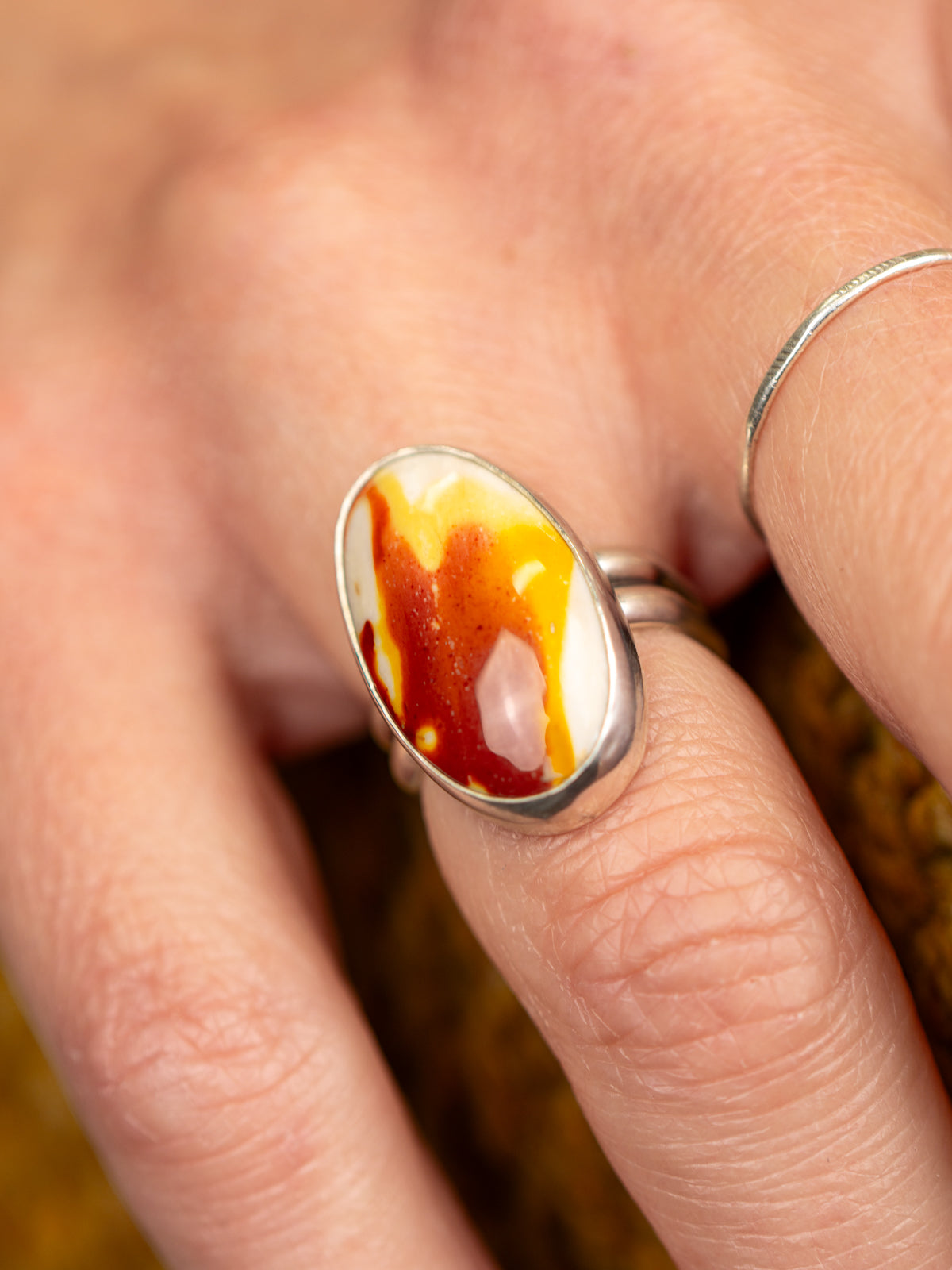 Sterling Silver Shank Ring with Mookaite Jasper