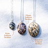 Large, medium, and small stone pendant necklaces
