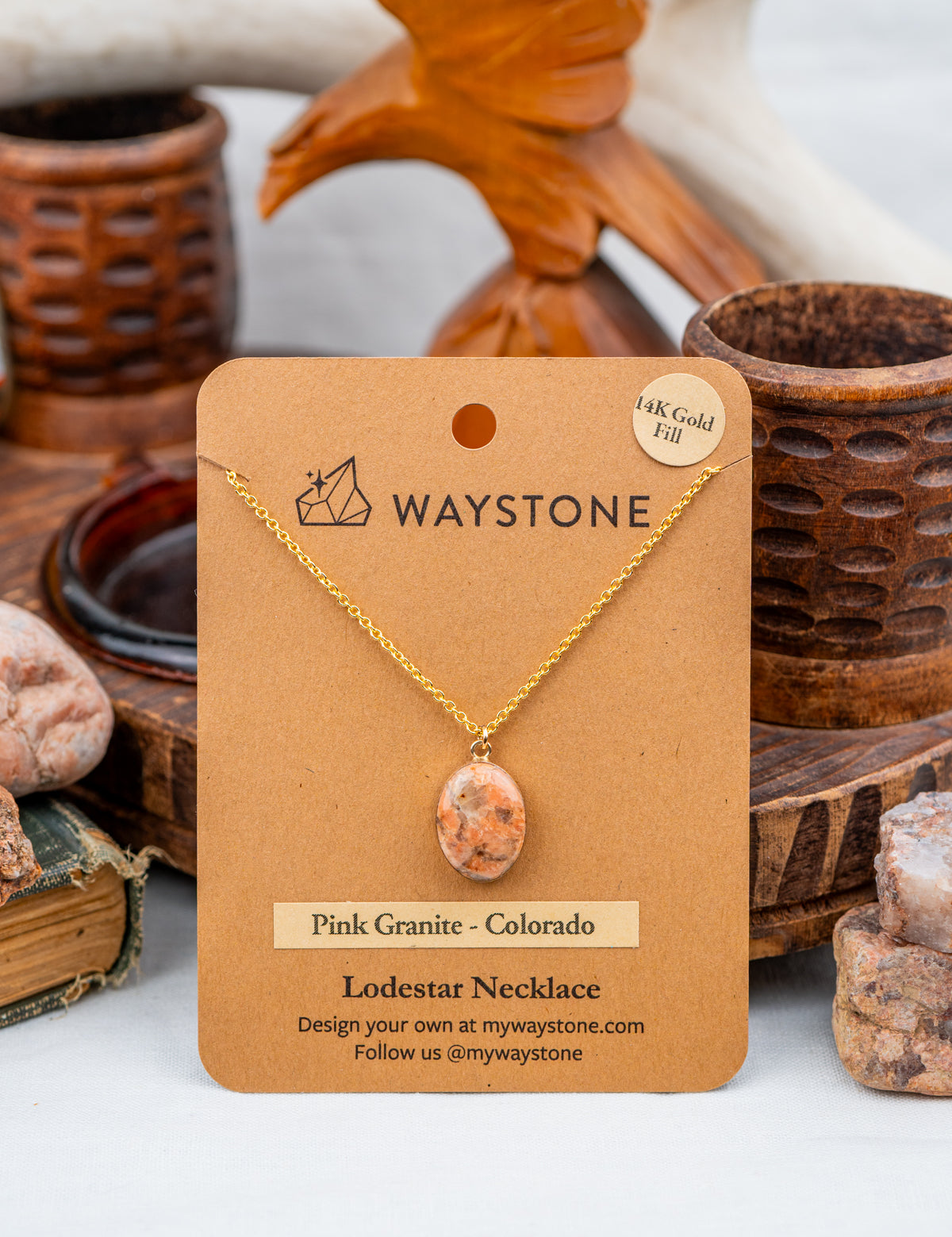 12x16 mm oval-shaped Pink Granite, polished to a shine and set in 14k gold fill