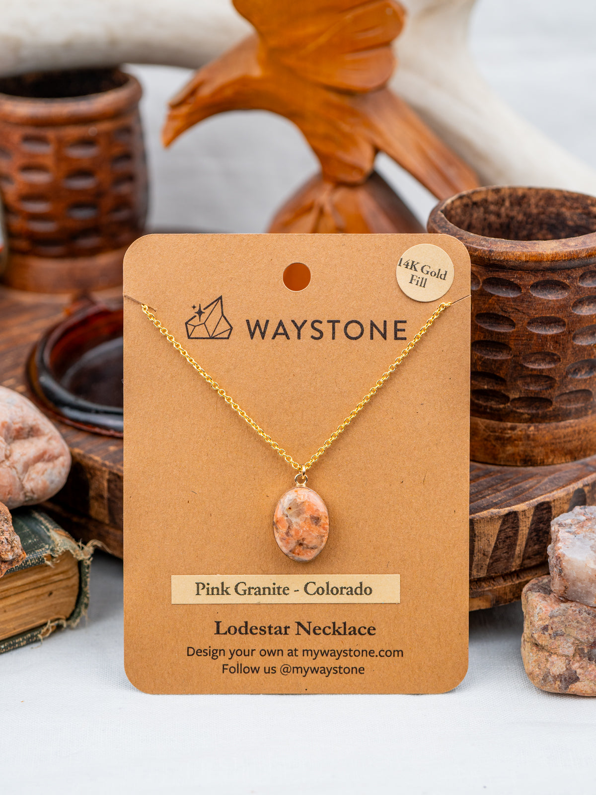 12x16 mm oval-shaped Pink Granite, polished to a shine and set in 14k gold fill
