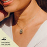 A small choker-style stone pendant necklace. Text on the image reads, "You send the stone."