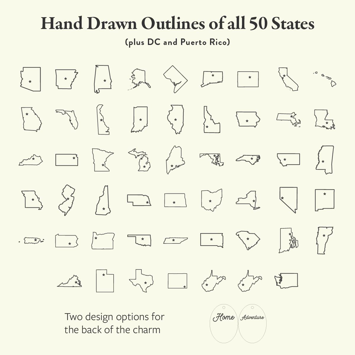 Hand drawn state outline engraving designs.