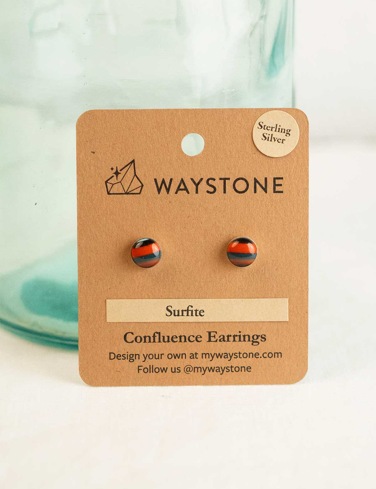 8mm round upcycled surfite, polished to a shine and set in sterling silver studs 