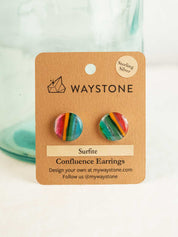 16 mm round upcycled surfite, polished to a shine and set in sterling silver studs 