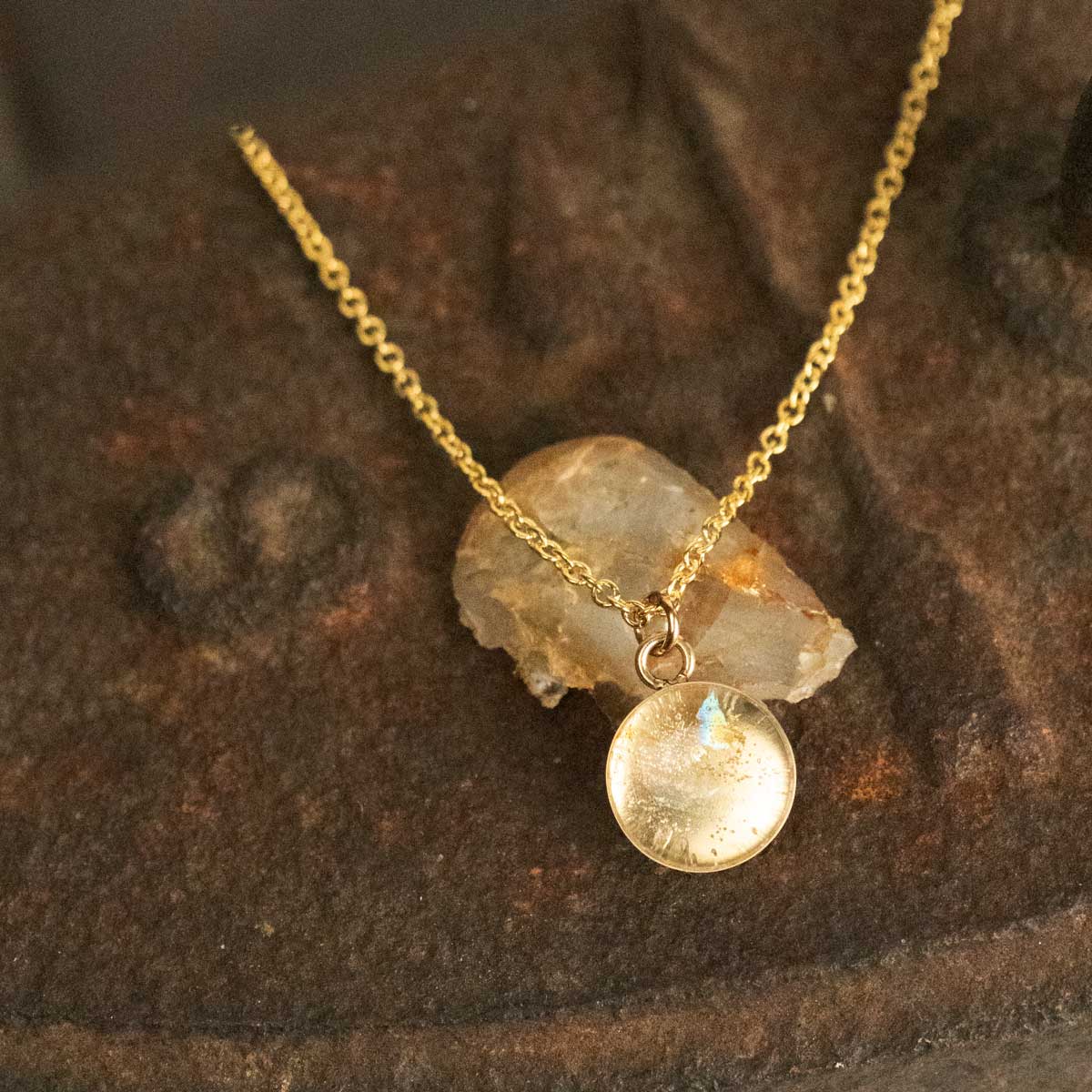 Dainty Compass Necklace with Your Stone | Gold