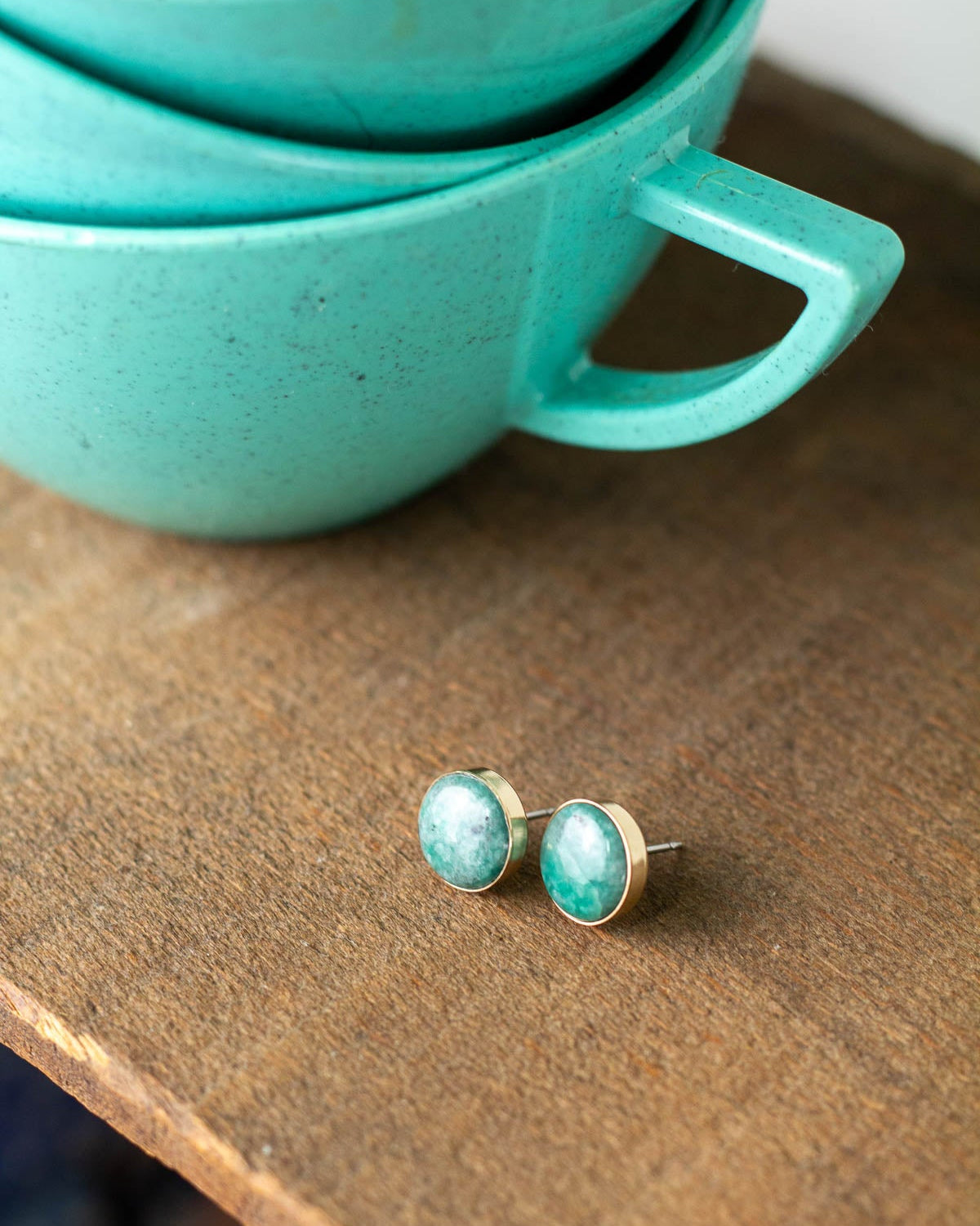Gold stud earrings made with Colorado Amazonite