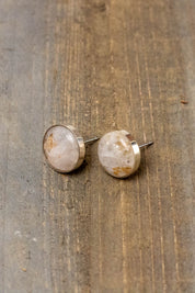 Pair of quartz stone stud earrings with a round sterling silver setting