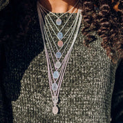 Layered engraved silver charms on sterling silver chains