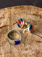 Surfite cufflinks and a matching blue ring