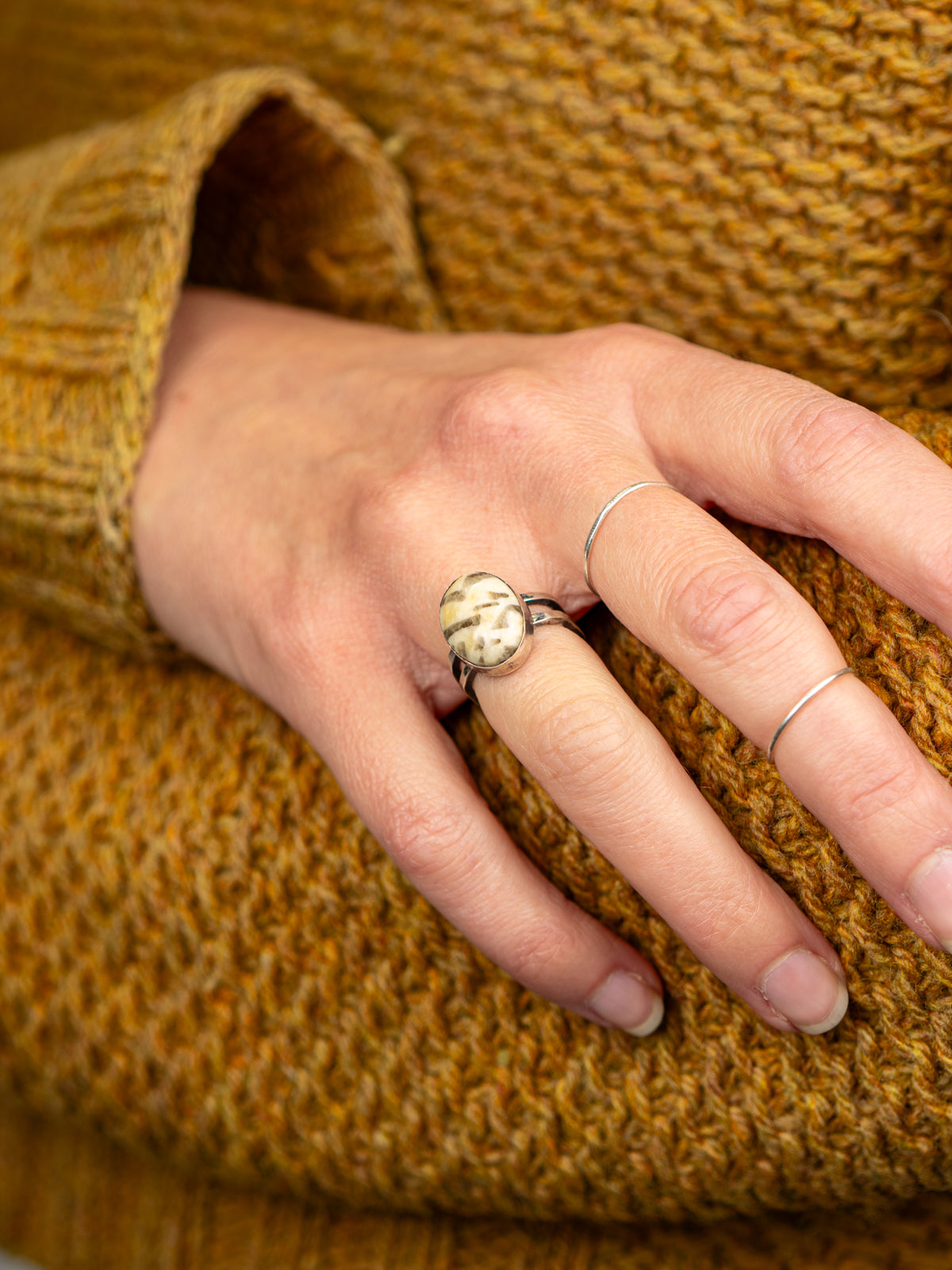 Sterling Silver Double Shank Ring with Zebra Stone